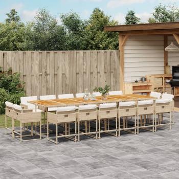 ARDEBO.de - 17-tlg. Garten-Essgruppe mit Kissen Beige Poly Rattan