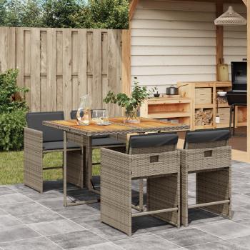 ARDEBO.de - 5-tlg. Garten-Essgruppe mit Kissen Grau Poly Rattan