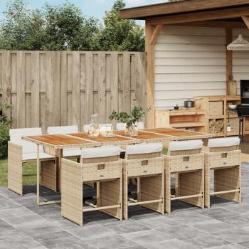 ARDEBO.de - 9-tlg. Garten-Essgruppe mit Kissen Beige Poly Rattan