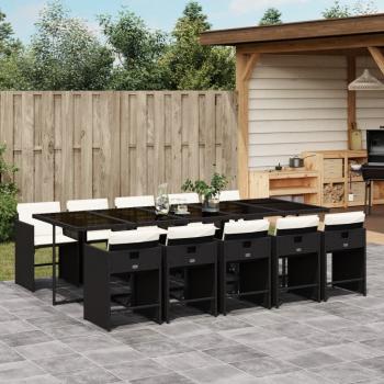 ARDEBO.de - 11-tlg. Garten-Essgruppe mit Kissen Schwarz Poly Rattan