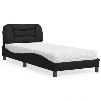 ARDEBO.de - Bett mit Matratze Schwarz 90x200 cm Kunstleder