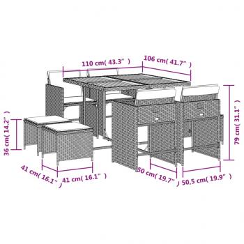 9-tlg. Garten-Essgruppe mit Kissen Beige Poly Rattan