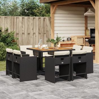 ARDEBO.de - 9-tlg. Garten-Essgruppe mit Kissen Schwarz Poly Rattan