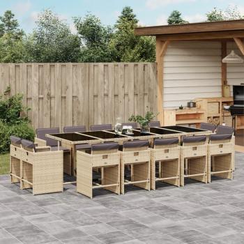 ARDEBO.de - 15-tlg. Garten-Essgruppe mit Kissen Beigemischung Poly Rattan