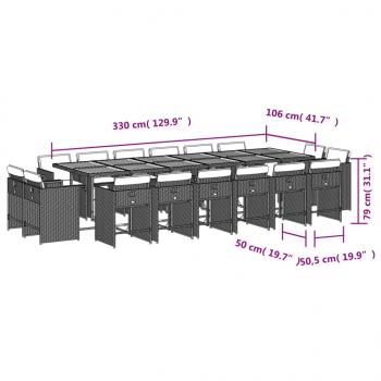 17-tlg. Garten-Essgruppe mit Kissen Grau Poly Rattan