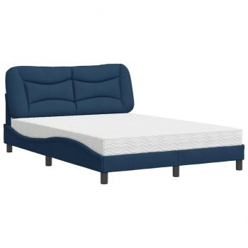 Bett mit Matratze Blau 140x190 cm Stoff