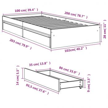 Bettgestell mit Schubladen Betongrau 100x200 cm Holzwerkstoff