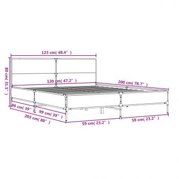 Bettgestell Braun Eichen-Optik 120x200 cm Holzwerkstoff Metall