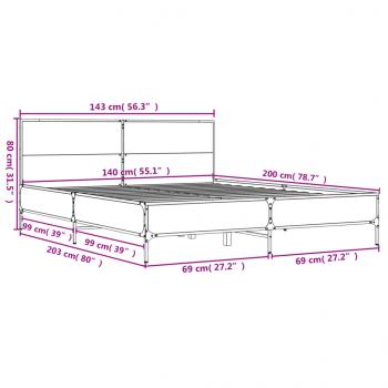 Bettgestell Grau Sonoma 140x200 cm Holzwerkstoff und Metall