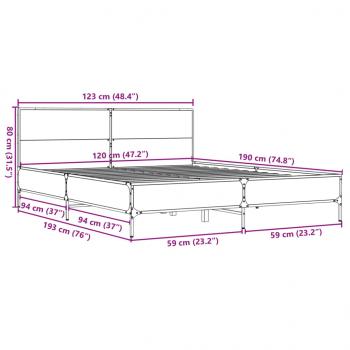 Bettgestell Sonoma-Eiche 120x190 cm Holzwerkstoff und Metall