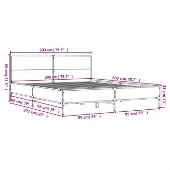 Bettgestell Braun Eichen-Optik 200x200 cm Holzwerkstoff Metall