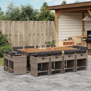 ARDEBO.de - 13-tlg. Garten-Essgruppe mit Kissen Grau Poly Rattan