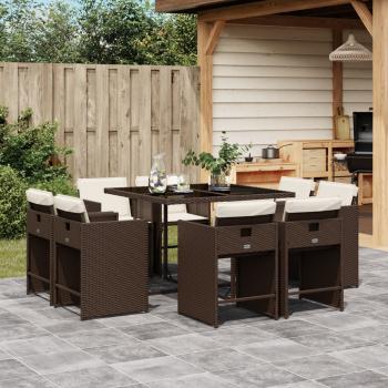 ARDEBO.de - 9-tlg. Garten-Essgruppe mit Kissen Braun Poly Rattan