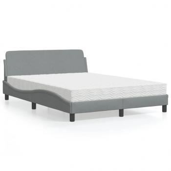 ARDEBO.de - Bett mit Matratze Hellgrau 120x200 cm Stoff