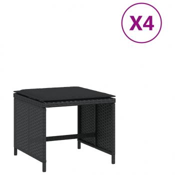 Gartenhocker mit Kissen 4 Stk. Schwarz 40x40x35 cm Poly Rattan