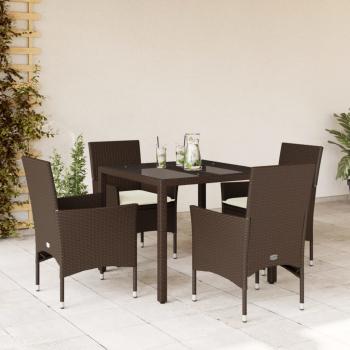 ARDEBO.de - 5-tlg. Garten-Essgruppe mit Kissen Braun Poly Rattan Glas