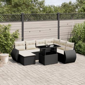 ARDEBO.de - 8-tlg. Garten-Sofagarnitur mit Kissen Schwarz Poly Rattan