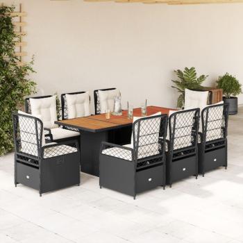 ARDEBO.de - 9-tlg. Garten-Essgruppe mit Kissen Schwarz Poly Rattan