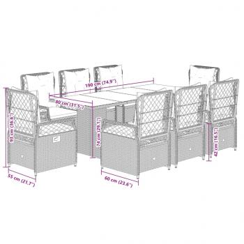 9-tlg. Garten-Essgruppe mit Kissen Schwarz Poly Rattan