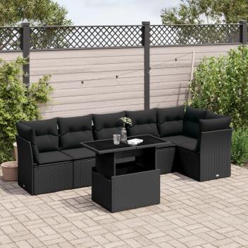 ARDEBO.de - 7-tlg. Garten-Sofagarnitur mit Kissen Schwarz Poly Rattan