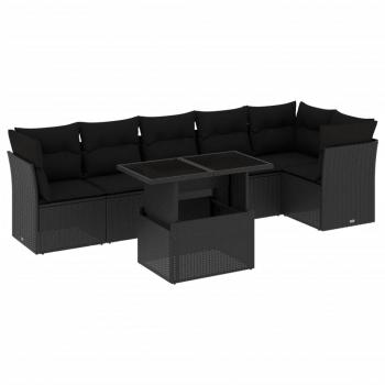 7-tlg. Garten-Sofagarnitur mit Kissen Schwarz Poly Rattan