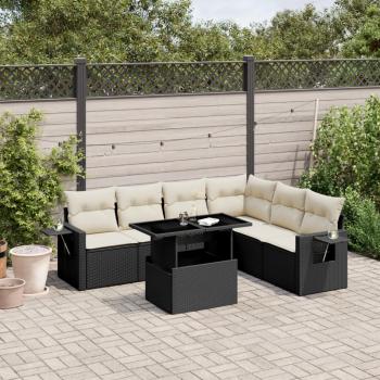 ARDEBO.de - 7-tlg. Garten-Sofagarnitur mit Kissen Schwarz Poly Rattan