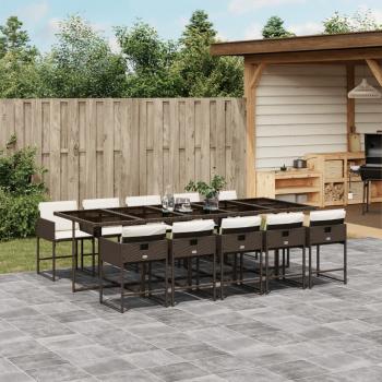 ARDEBO.de - 11-tlg. Garten-Essgruppe mit Kissen Braun Poly Rattan