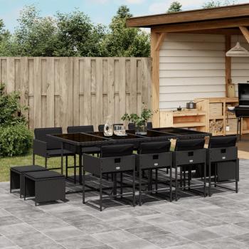 ARDEBO.de - 13-tlg. Garten-Essgruppe mit Kissen Schwarz Poly Rattan