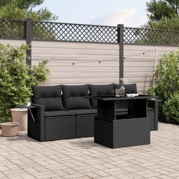 ARDEBO.de - 5-tlg. Garten-Sofagarnitur mit Kissen Schwarz Poly Rattan