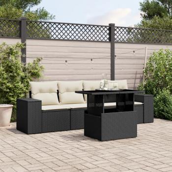 ARDEBO.de - 5-tlg. Garten-Sofagarnitur mit Kissen Schwarz Poly Rattan