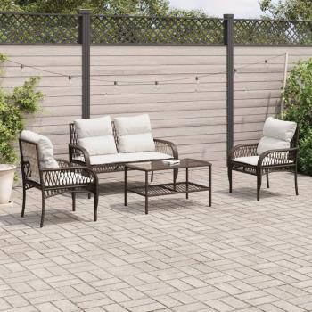 ARDEBO.de - 4-tlg. Garten-Sofagarnitur mit Kissen Braun Poly Rattan