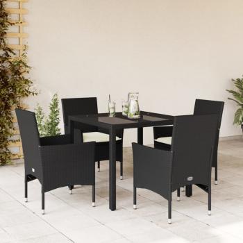 ARDEBO.de - 5-tlg. Garten-Essgruppe mit Kissen Schwarz Poly Rattan und Glas