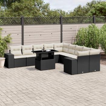 ARDEBO.de - 11-tlg. Garten-Sofagarnitur mit Kissen Schwarz Poly Rattan