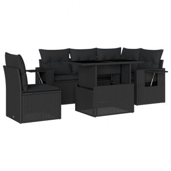 6-tlg. Garten-Sofagarnitur mit Kissen Schwarz Poly Rattan