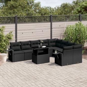 ARDEBO.de - 10-tlg. Garten-Sofagarnitur mit Kissen Schwarz Poly Rattan