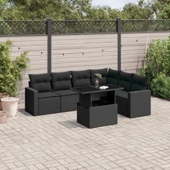 ARDEBO.de - 7-tlg. Garten-Sofagarnitur mit Kissen Schwarz Poly Rattan