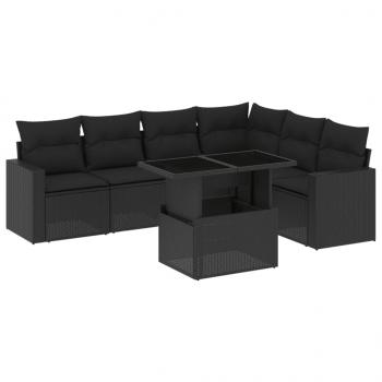 7-tlg. Garten-Sofagarnitur mit Kissen Schwarz Poly Rattan