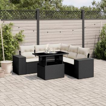 ARDEBO.de - 6-tlg. Garten-Sofagarnitur mit Kissen Schwarz Poly Rattan