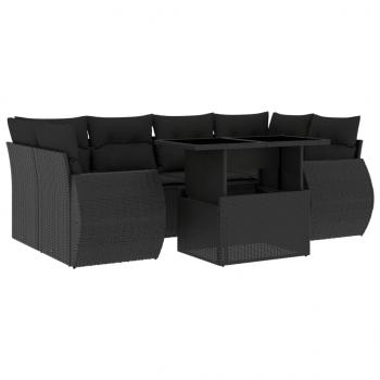 7-tlg. Garten-Sofagarnitur mit Kissen Schwarz Poly Rattan