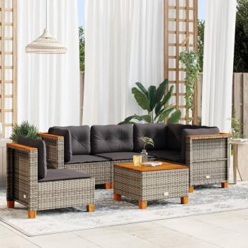 ARDEBO.de - 6-tlg. Garten-Sofagarnitur mit Kissen Grau Poly Rattan