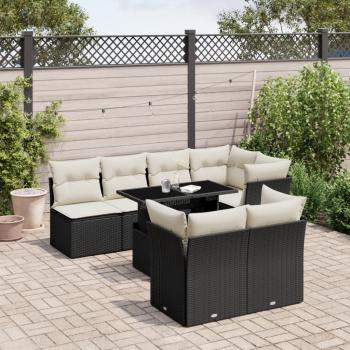 ARDEBO.de - 8-tlg. Garten-Sofagarnitur mit Kissen Schwarz Poly Rattan