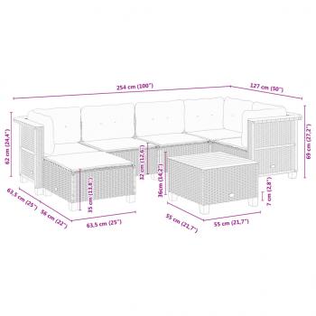 7-tlg. Garten-Sofagarnitur mit Kissen Grau Poly Rattan