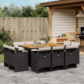 ARDEBO.de - 11-tlg. Garten-Essgruppe mit Kissen Schwarz Poly Rattan