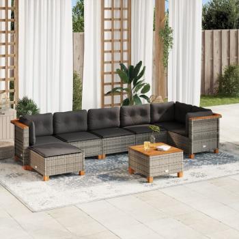 ARDEBO.de - 8-tlg. Garten-Sofagarnitur mit Kissen Grau Poly Rattan