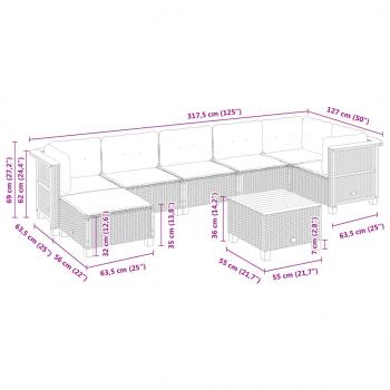 8-tlg. Garten-Sofagarnitur mit Kissen Grau Poly Rattan