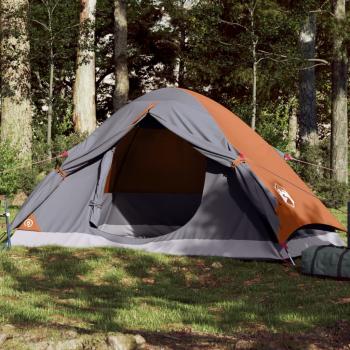 ARDEBO.de - Kuppel-Campingzelt 2 Personen Grau und Orange Wasserdicht