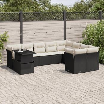 ARDEBO.de - 10-tlg. Garten-Sofagarnitur mit Kissen Schwarz Poly Rattan