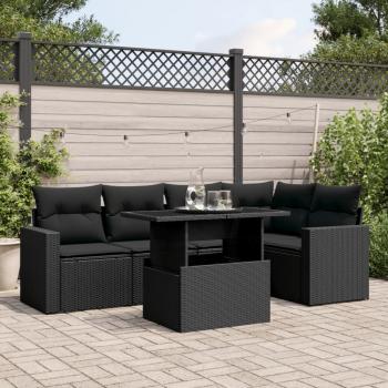 ARDEBO.de - 6-tlg. Garten-Sofagarnitur mit Kissen Schwarz Poly Rattan