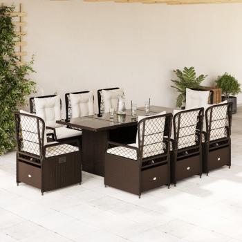 ARDEBO.de - 9-tlg. Garten-Essgruppe mit Kissen Braun Poly Rattan