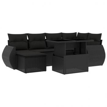 7-tlg. Garten-Sofagarnitur mit Kissen Schwarz Poly Rattan